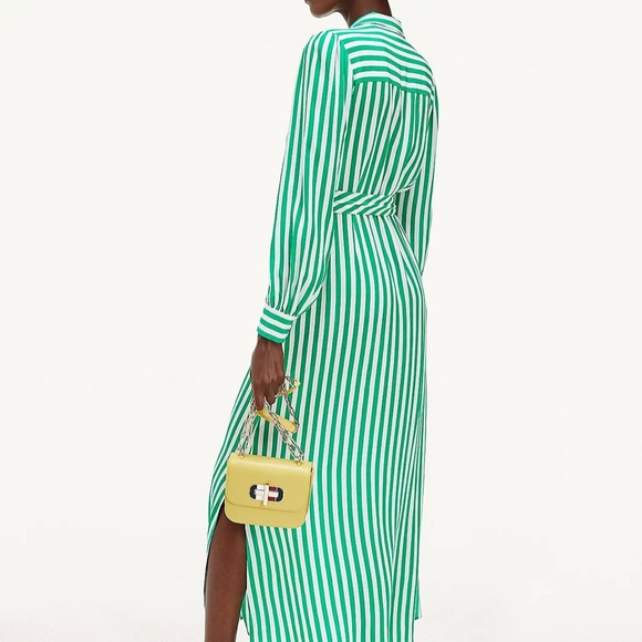 TOMMY HILFIGER STRIPE MAXI SHIRTDRESS IN GREEN EUR 38/ US6 NWT $210 - Picture 3 of 5